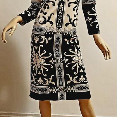 Vtg 60-70s Rare Paganne Gene Berk Blk/Wht floral sheath dress