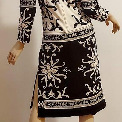 Vtg 60-70s Rare Paganne Gene Berk Blk/Wht floral sheath dress