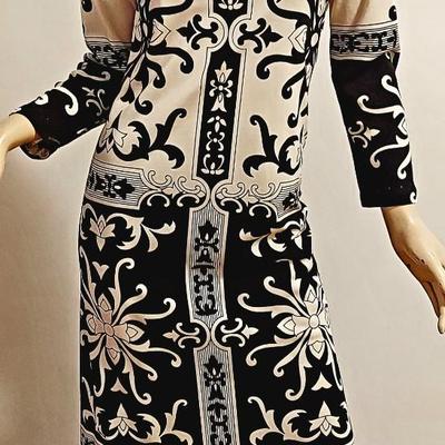 Vtg 60-70s Rare Paganne Gene Berk Blk/Wht floral sheath dress
