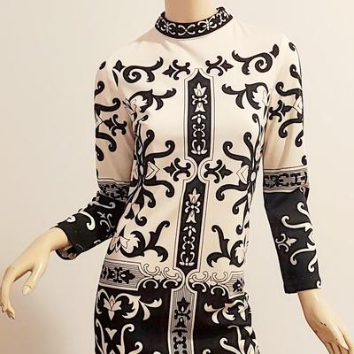 Vtg 60-70s Rare Paganne Gene Berk Blk/Wht floral sheath dress