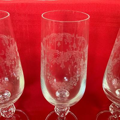 Vintage Bohemia Crystal Etched Flute Champagne Glasses