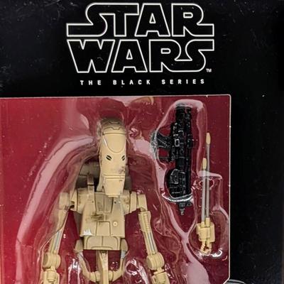 LOT 101: Hasbro, Star Wars The Black Series NIB, The Rebel Trooper, Battle Droid, Clone Trooper Echo, Range Trooper & Marrok Action...