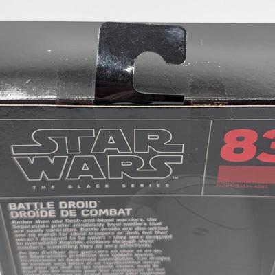 LOT 101: Hasbro, Star Wars The Black Series NIB, The Rebel Trooper, Battle Droid, Clone Trooper Echo, Range Trooper & Marrok Action...