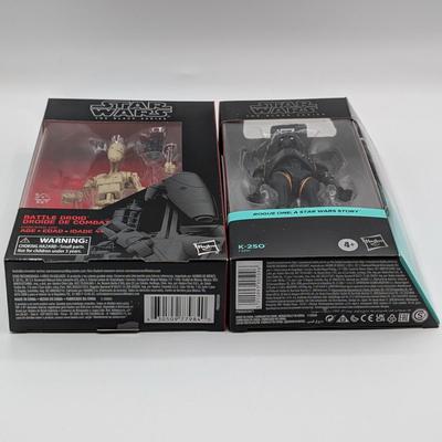 LOT 101: Hasbro, Star Wars The Black Series NIB, The Rebel Trooper, Battle Droid, Clone Trooper Echo, Range Trooper & Marrok Action...