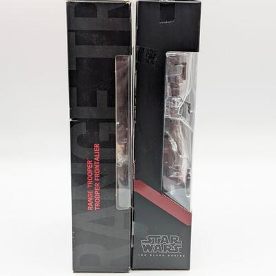 LOT 101: Hasbro, Star Wars The Black Series NIB, The Rebel Trooper, Battle Droid, Clone Trooper Echo, Range Trooper & Marrok Action...
