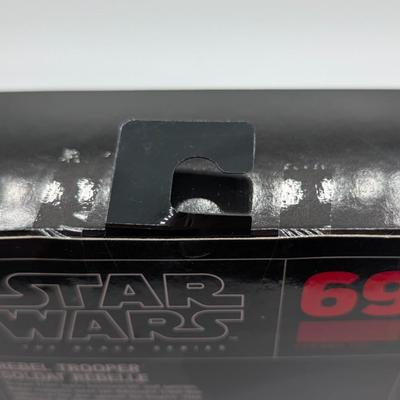 LOT 102: Hasbro Star Wars, The Black Series, NIB Imperial Hovertank Driver, Rebel Trooper, Battle Droid, Rey Jakku With BB-8, New...
