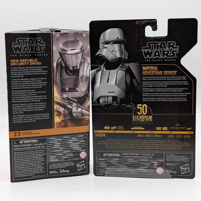 LOT 102: Hasbro Star Wars, The Black Series, NIB Imperial Hovertank Driver, Rebel Trooper, Battle Droid, Rey Jakku With BB-8, New...