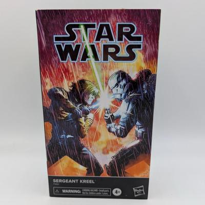 LOT 103: Hasbro Star Wars The Black Series NIB Rebel Fleet Trooper, Sergent Kreel, Battle Droid, Scarif Storm Trooper Squad Leader, Tech...