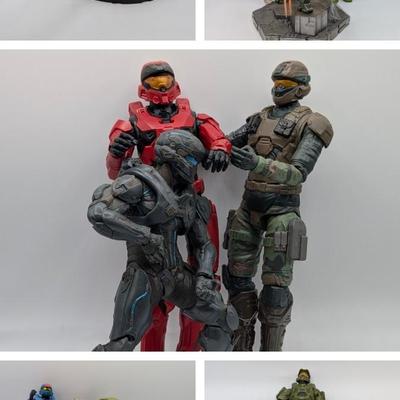 LOT 106: Legend Of Zelda Skyward Sword-Servo Action Figure, Halo Infinite Master Chief With Grappleshot Statue, Master Chief With Rifle...