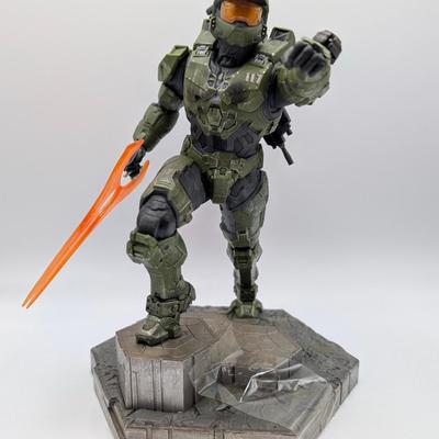 LOT 106: Legend Of Zelda Skyward Sword-Servo Action Figure, Halo Infinite Master Chief With Grappleshot Statue, Master Chief With Rifle...