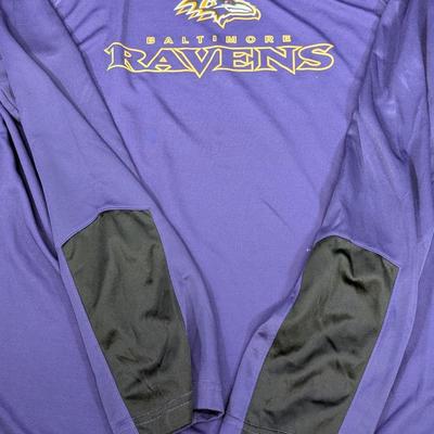 LOT 227: Baltimore Ravens Sweatshirt, 3 Long Sleeve Shirts, Sizes L & XL And A Knit Beanie