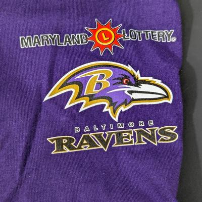 LOT 227: Baltimore Ravens Sweatshirt, 3 Long Sleeve Shirts, Sizes L & XL And A Knit Beanie