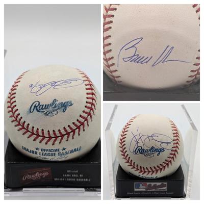 LOT 240: Official MLB Rawlings Signed Baseballs-Bruce Chen, Russ Ortiz, & Brian Roberts