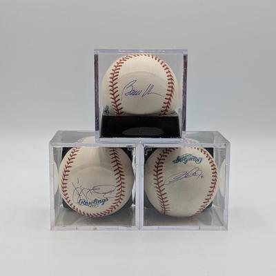 LOT 240: Official MLB Rawlings Signed Baseballs-Bruce Chen, Russ Ortiz, & Brian Roberts