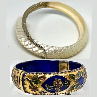 2 Vintage Bracelets - Mother of Pearl, Cloisonne