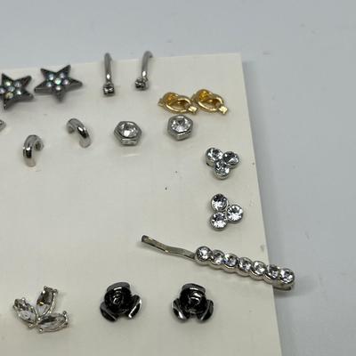 Big Mixed Jewelry Lot 19 Pairs Pierced Earrings + 2 Barretts