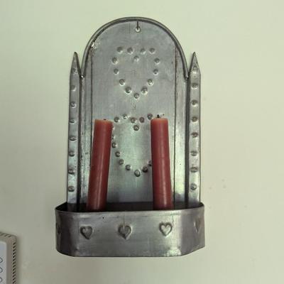 Vintage Punched Tin Candle Sconce (LR)