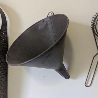 Primitive Kitchen Utensils Hand Made Grader Metal Funnel Egg Separator (L)