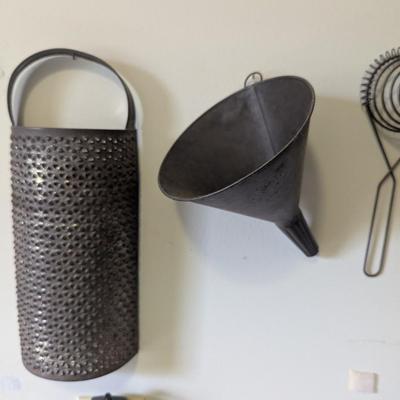Primitive Kitchen Utensils Hand Made Grader Metal Funnel Egg Separator (L)