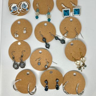 Lot of 12 Pierced Earrings Costume Jewelry - Crystal, Rhinestone, Beads