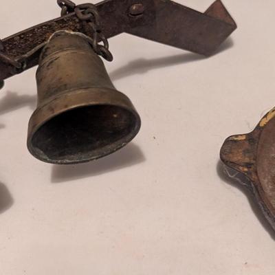Early Brass Horse Hames Bell Set Sleigh Buggy & Small Skillet (B)