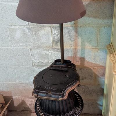 Vintage Florin 212 Cast Iron Pot Belly Stove Table Lamp Rustic Cabin Decor (B)