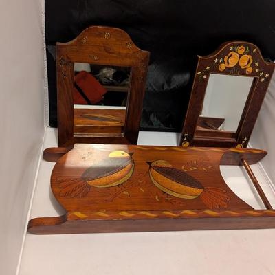 Vintage Wall Decor Mirrors & Sled With Birds (B)