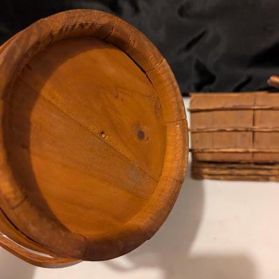 Antique Wooden Primitive Sugar Bucket Vintage Handmade Folk Art Miniature Rustic Log Cabin (B)