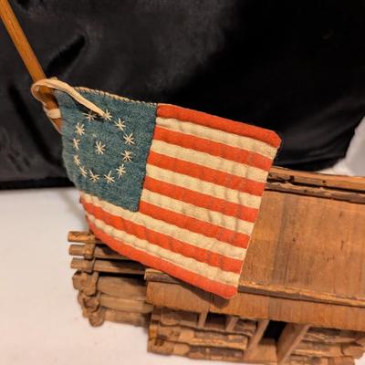 Antique Wooden Primitive Sugar Bucket Vintage Handmade Folk Art Miniature Rustic Log Cabin (B)