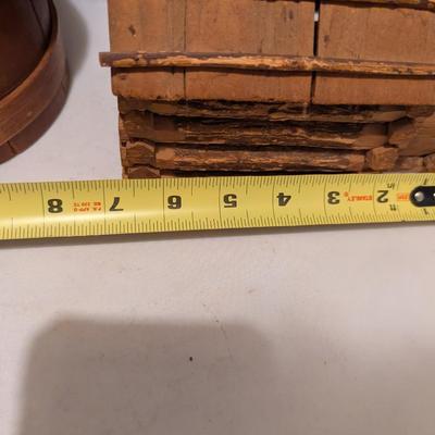 Antique Wooden Primitive Sugar Bucket Vintage Handmade Folk Art Miniature Rustic Log Cabin (B)