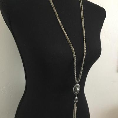 Vintage ruby, red Silver tone statement, necklace