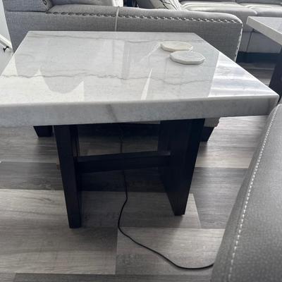 Burkhaus 2 White Marble Top End Tables