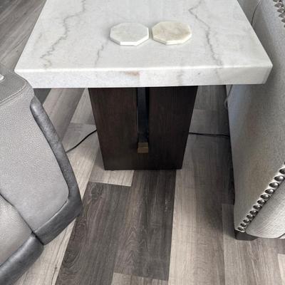 Burkhaus 2 White Marble Top End Tables