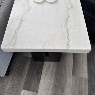 Burkhaus 2 White Marble Top End Tables