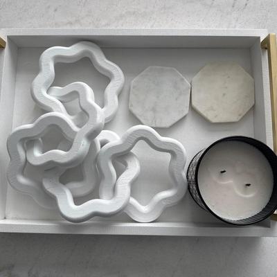 Home Decor in a wooden tray