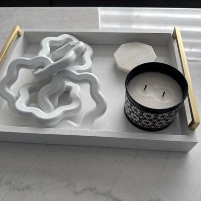 Home Decor in a wooden tray