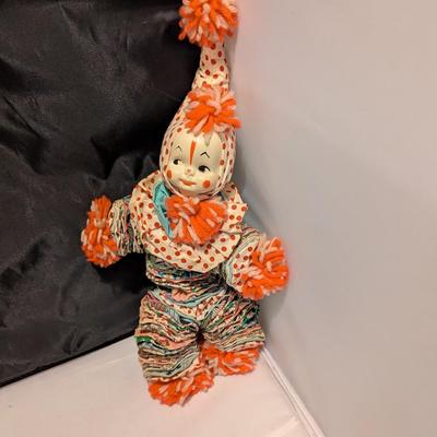 Vintage Fabric Circle YO=YO Cloth Rag Doll Clown Hand Made (B)