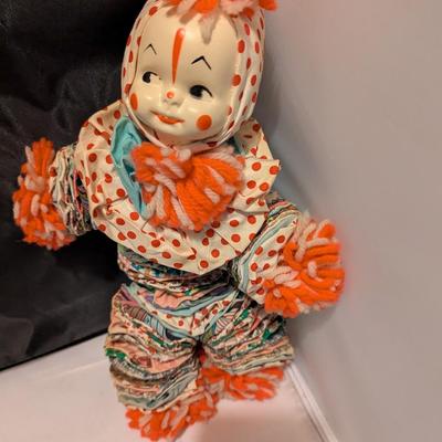 Vintage Fabric Circle YO=YO Cloth Rag Doll Clown Hand Made (B)