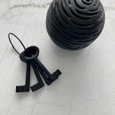 Black and gold decor with wood server