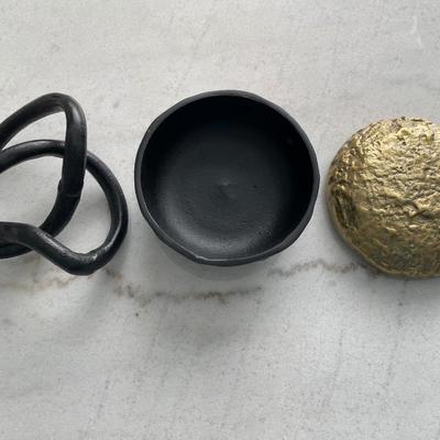 Black and gold decor with wood server