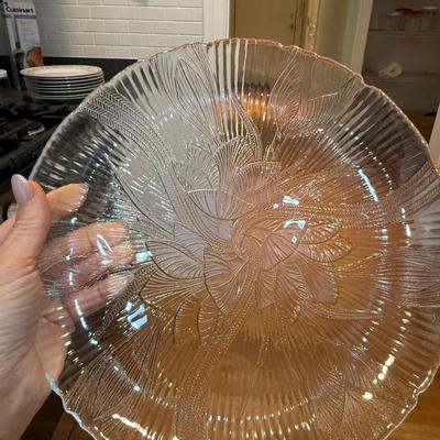 Etched glass plate set with pretty pitcher and miscellaneous bowls