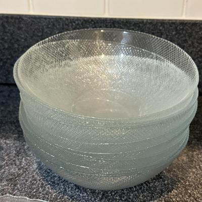 Etched glass plate set with pretty pitcher and miscellaneous bowls