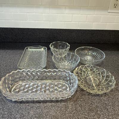 Cut glass collection of trays and bowls