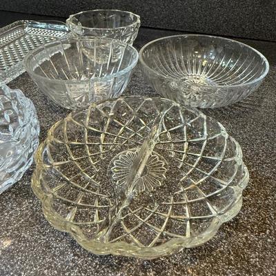 Cut glass collection of trays and bowls