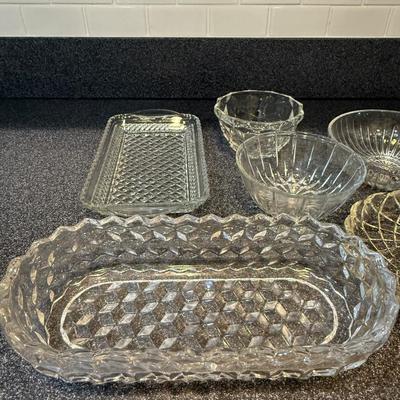 Cut glass collection of trays and bowls