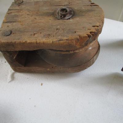 Assortment Of Garage Items Vintage Wooden Pulley (G)