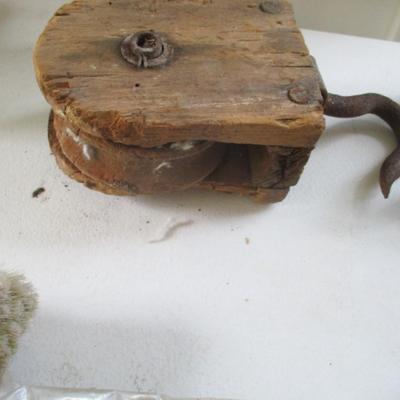 Assortment Of Garage Items Vintage Wooden Pulley (G)