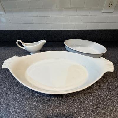 White platter, bowl and gravy boat