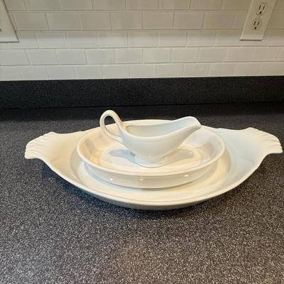 White platter, bowl and gravy boat