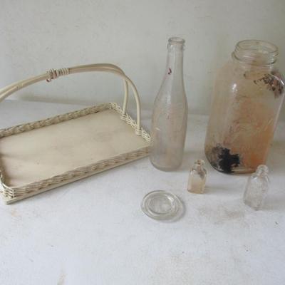 Vintage Bottles & Tray 1923-1933 Ribbed Square Jar Vintage 1940's Pepsi Cola Bottle Duraglass (G)